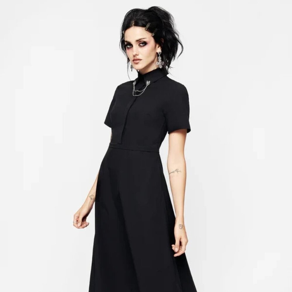 NEW Disturbia Womens Fenrir Midi Shirt Dress, US 6, Black Gothic Vibe, NWT